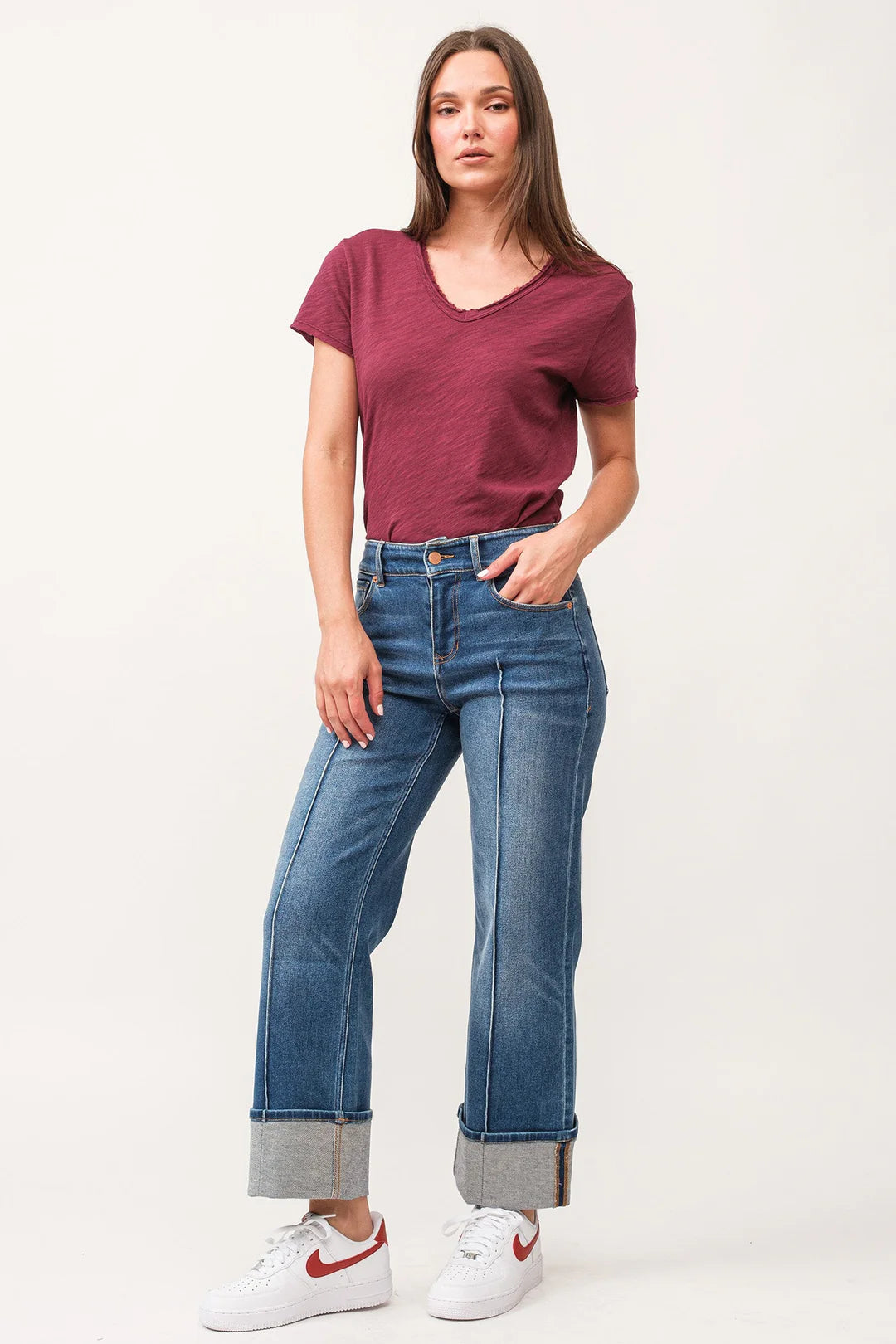 dear john denim Holly High Rise  Cuffed Hem Straight Jeans in provance-front