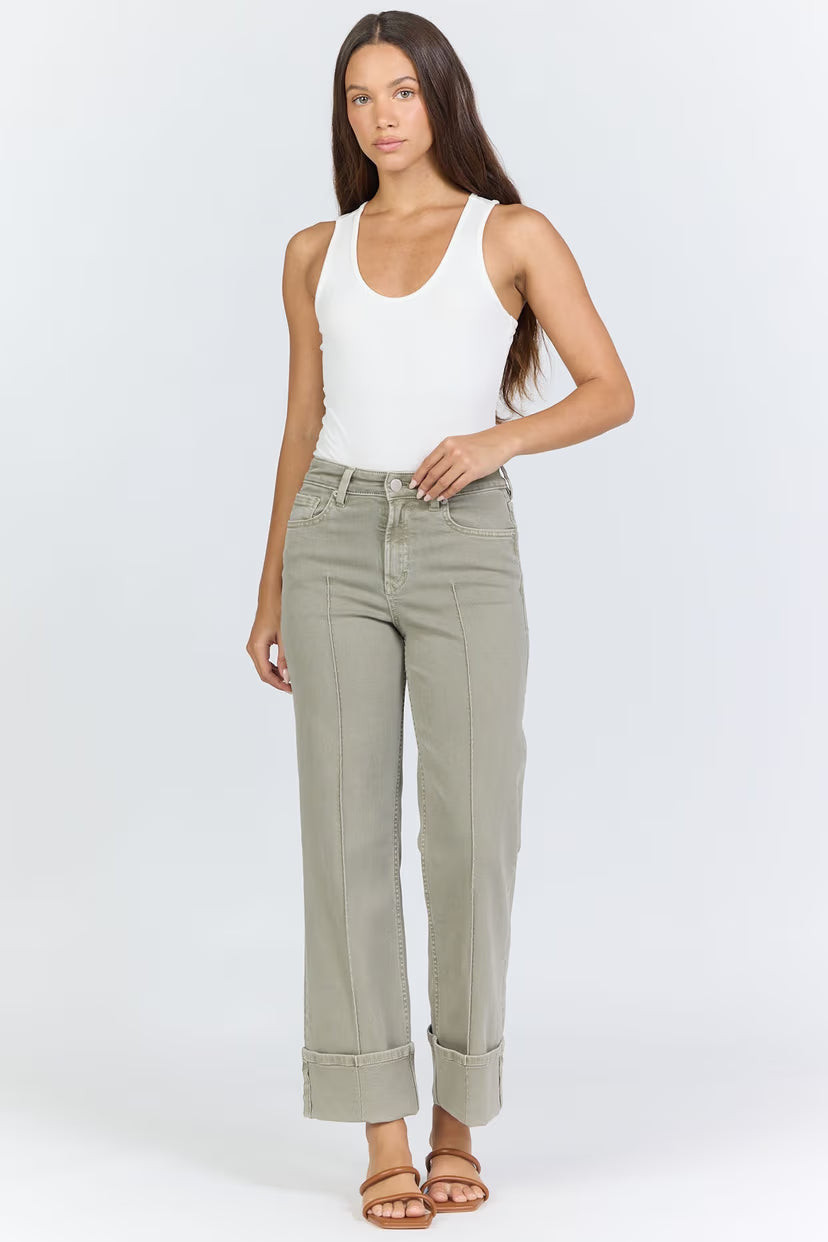 Dear John Denim Holly High Rise Cuffed Hem Straight Leg Jean  vetiver 