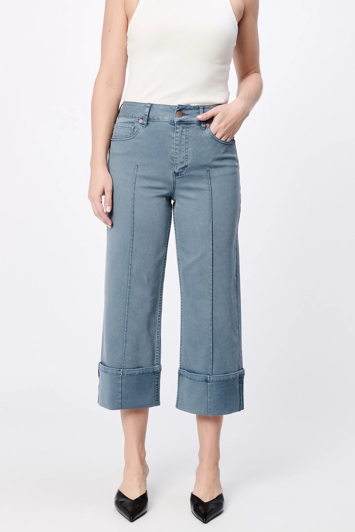 Dear John Denim Holly High Rise Cuffed Hem Straight Leg Jeans  in stormy weather