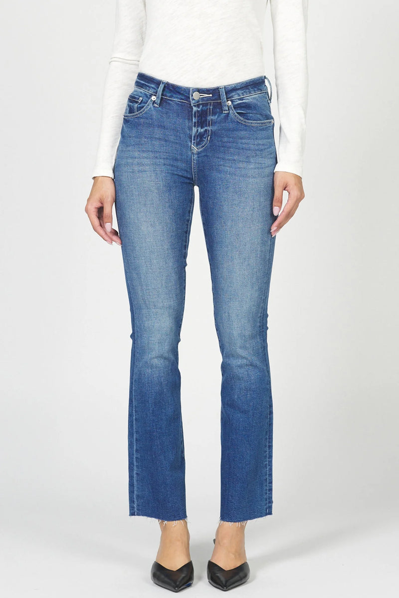 Dear John Denim Jaxtyn Mid Rise Raw Hem Bootcut Jean  crewe wash