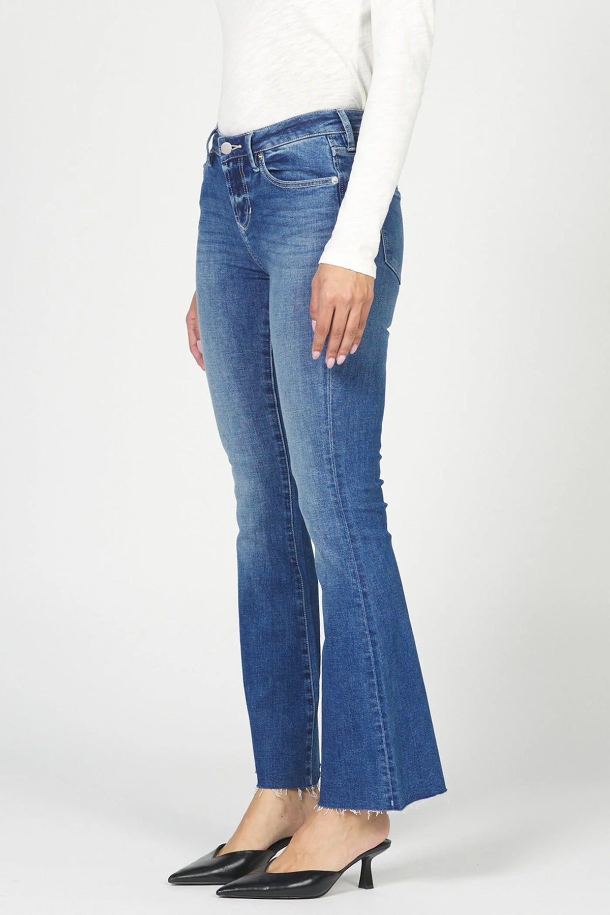 Dear John Denim Jaxtyn Mid Rise Raw Hem Bootcut Jean  crewe wash