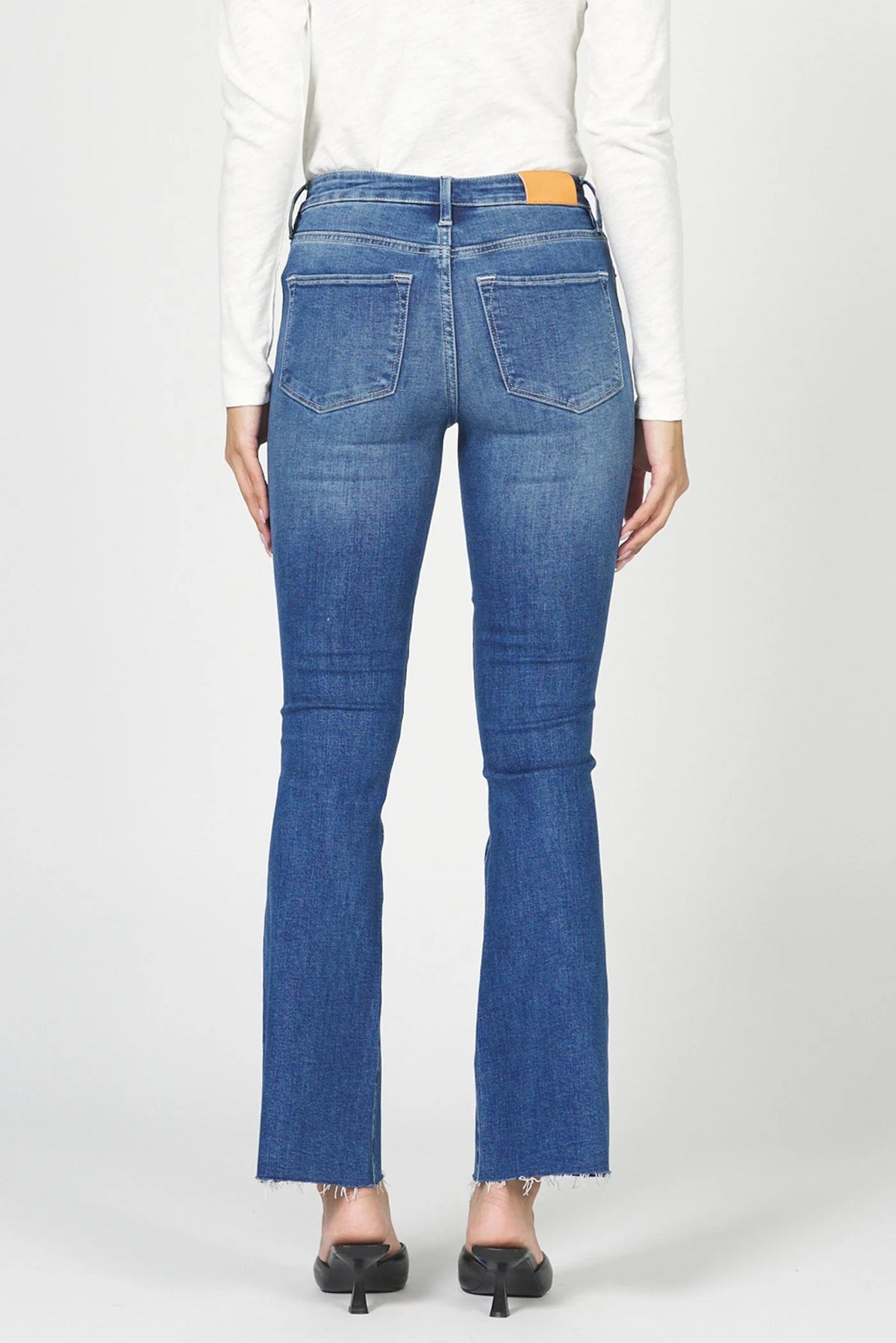 Dear John Denim Jaxtyn Mid Rise Raw Hem Bootcut Jean  crewe wash
