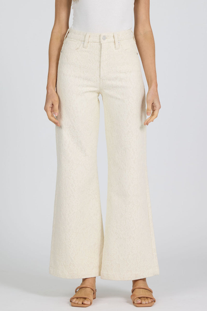 Dear John Fiona High-Rise Wide Leg Jeans in Wheat Lace
