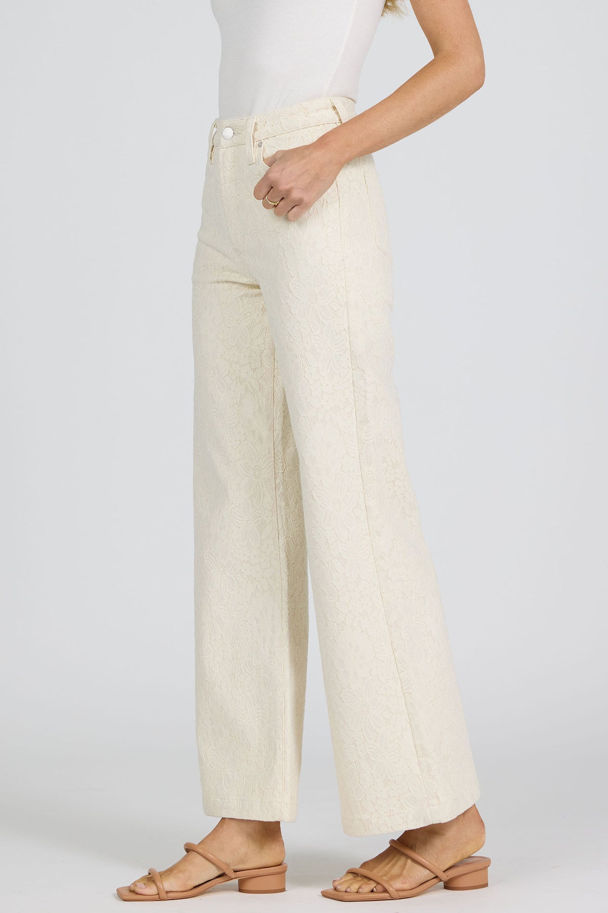 Dear John Fiona High-Rise Wide Leg Jeans in Wheat Lace