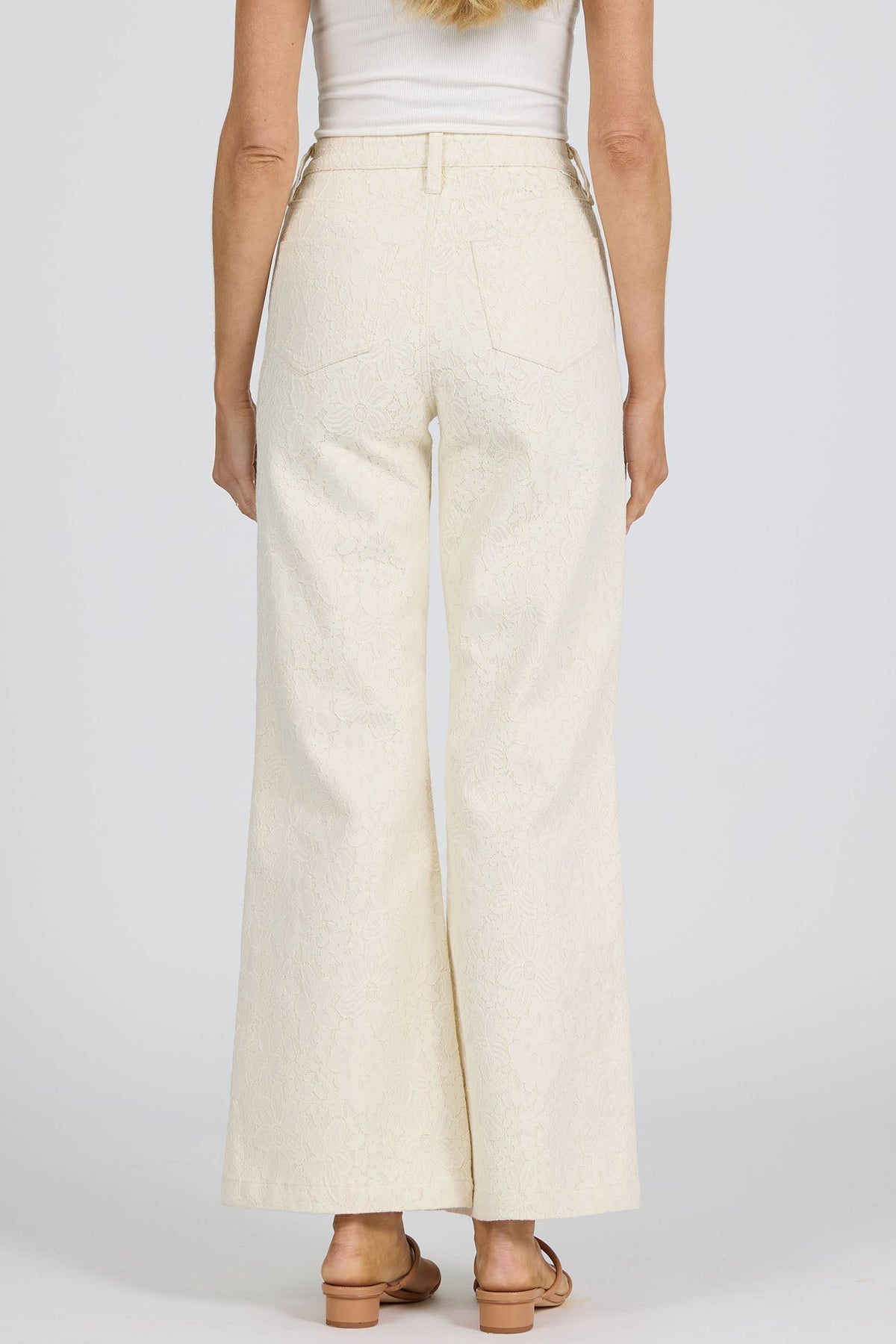 Dear John Fiona High-Rise Wide Leg Jeans in Wheat Lace