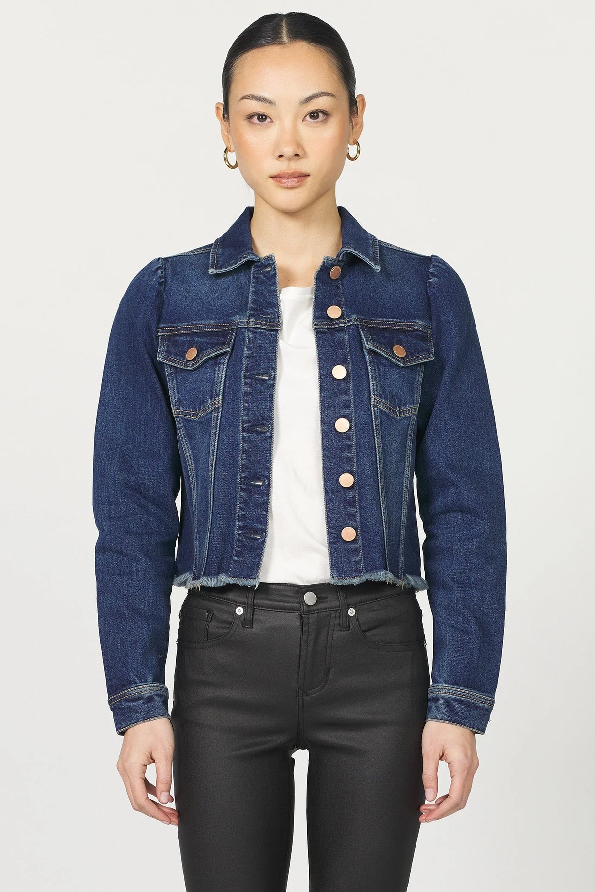 Dear John Denim Roselyn Puff Sleeve Fray Hem Denim Jacket Denali