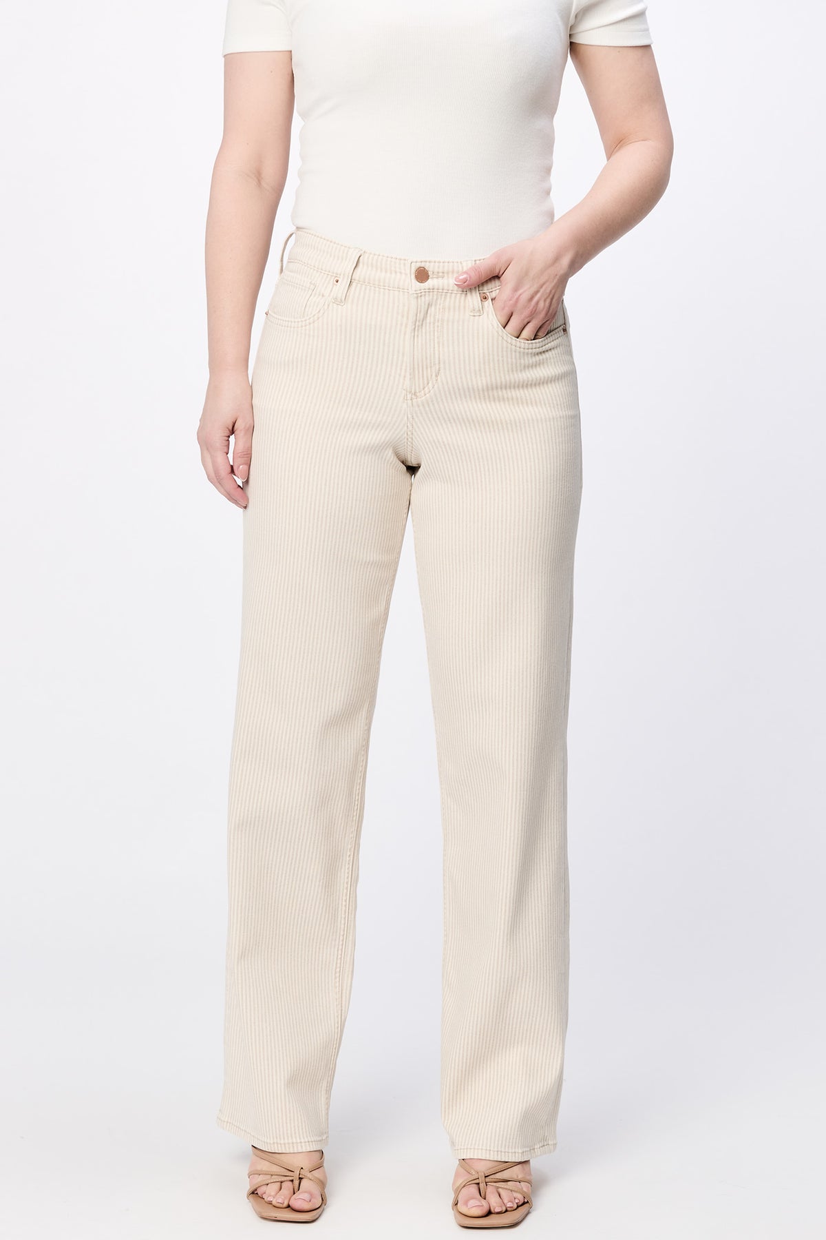 Dear John Taylor Mid-Rise Novelty Straight Leg Jean in Sand Stripe
