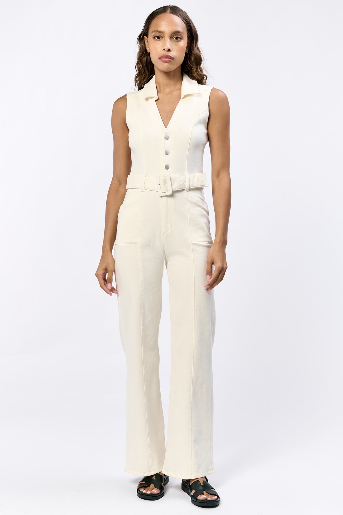 Dear John Yaya Belted V neck Jumpsuit in ivory 