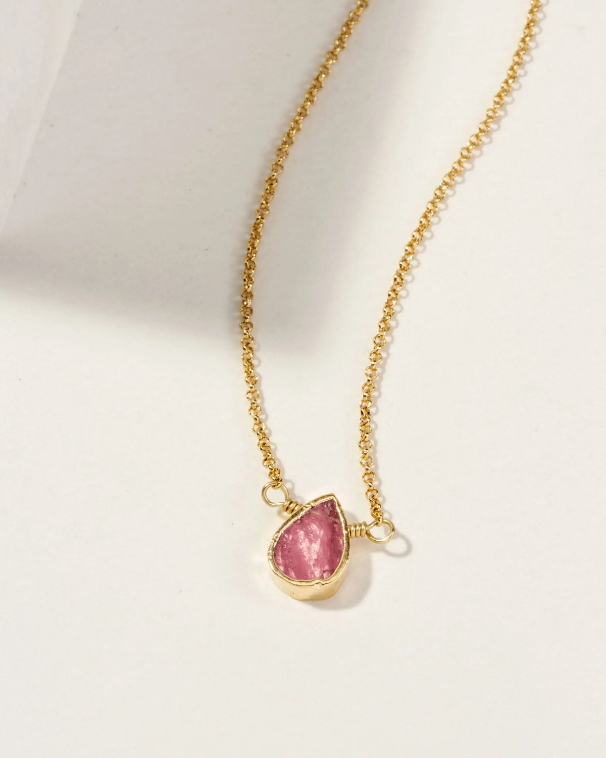 delicate gemstone necklace in 14kt gold plated brass and tourmaline gemstone by luna norte jewelry