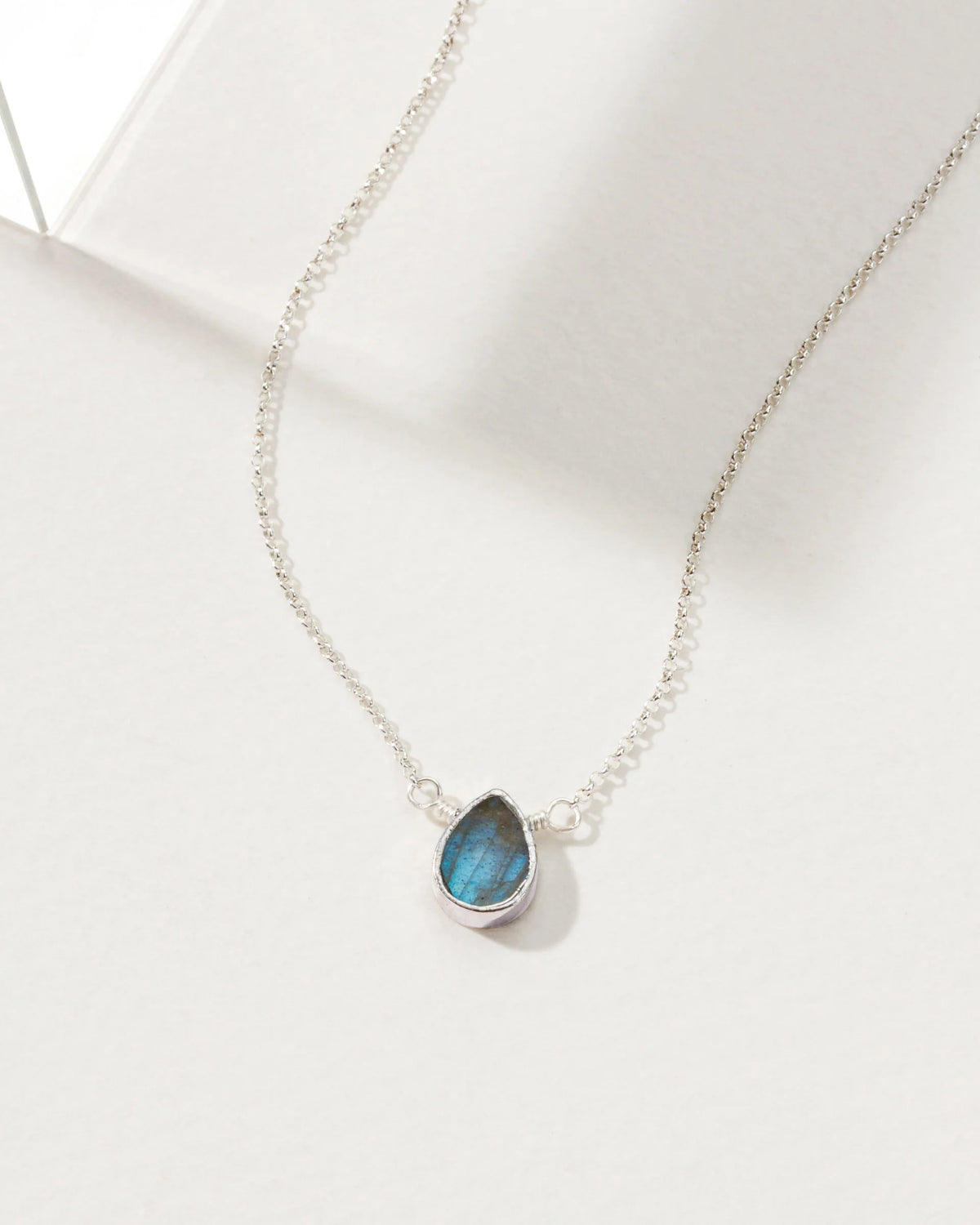delicate gemstone necklace in silver plated brass and labradorite gemstone by luna norte jewelry