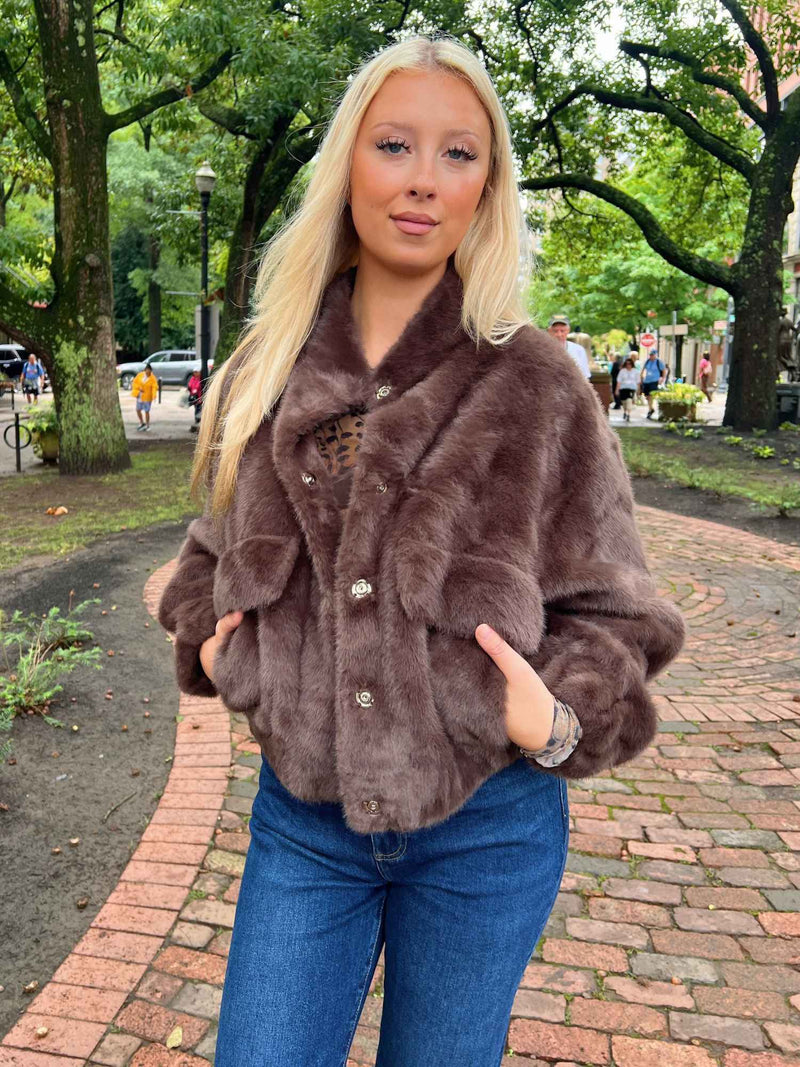 Badet Faux Fur Bomber Jacket Chocolate