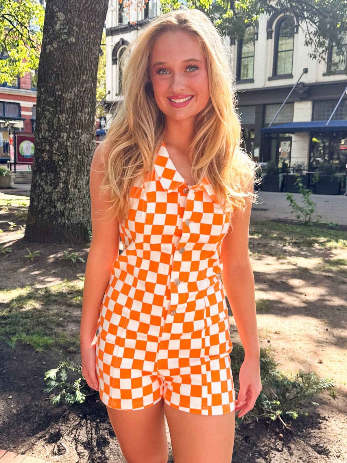 Denim Checkerboard Gameday Romper