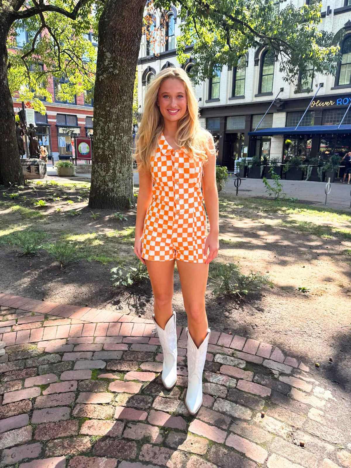 Denim Checkerboard Gameday Romper