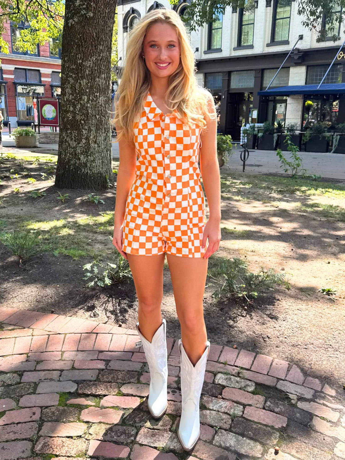 Denim Checkerboard Gameday Romper