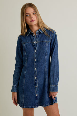 Denim Snap Button Mini Dress