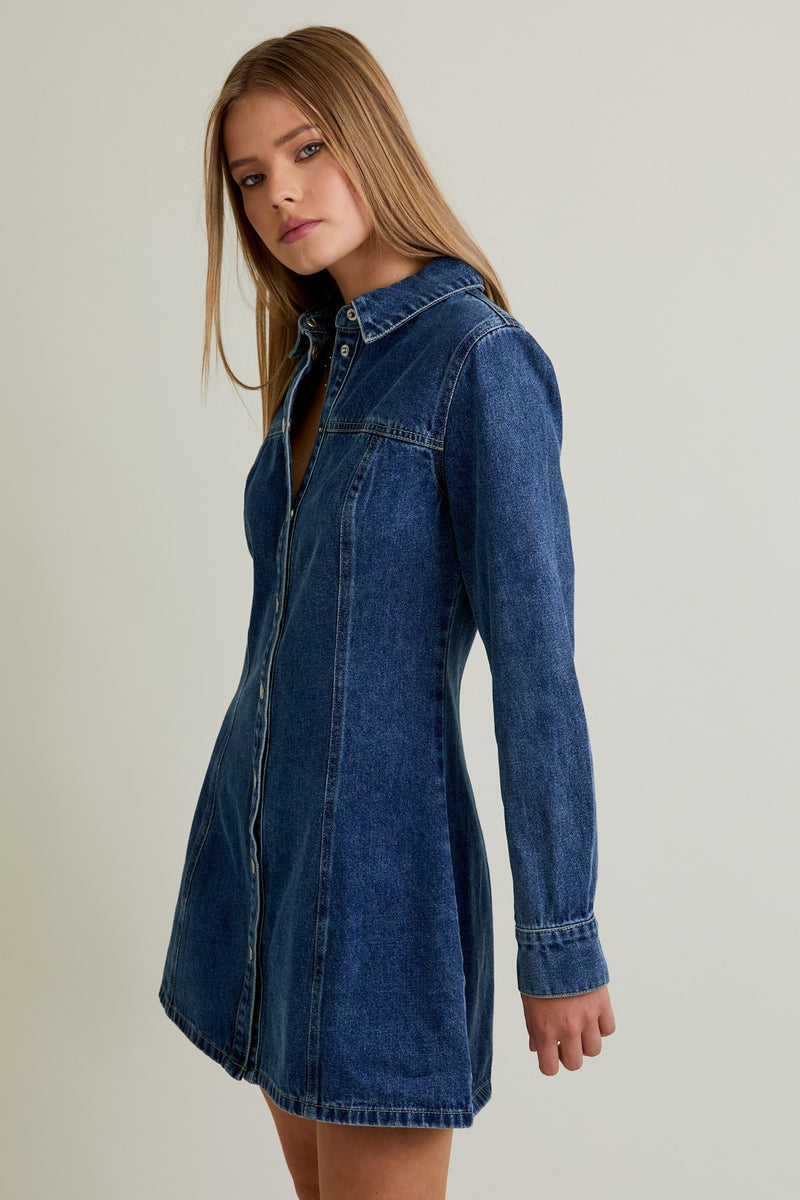 Denim Snap Button Mini Dress