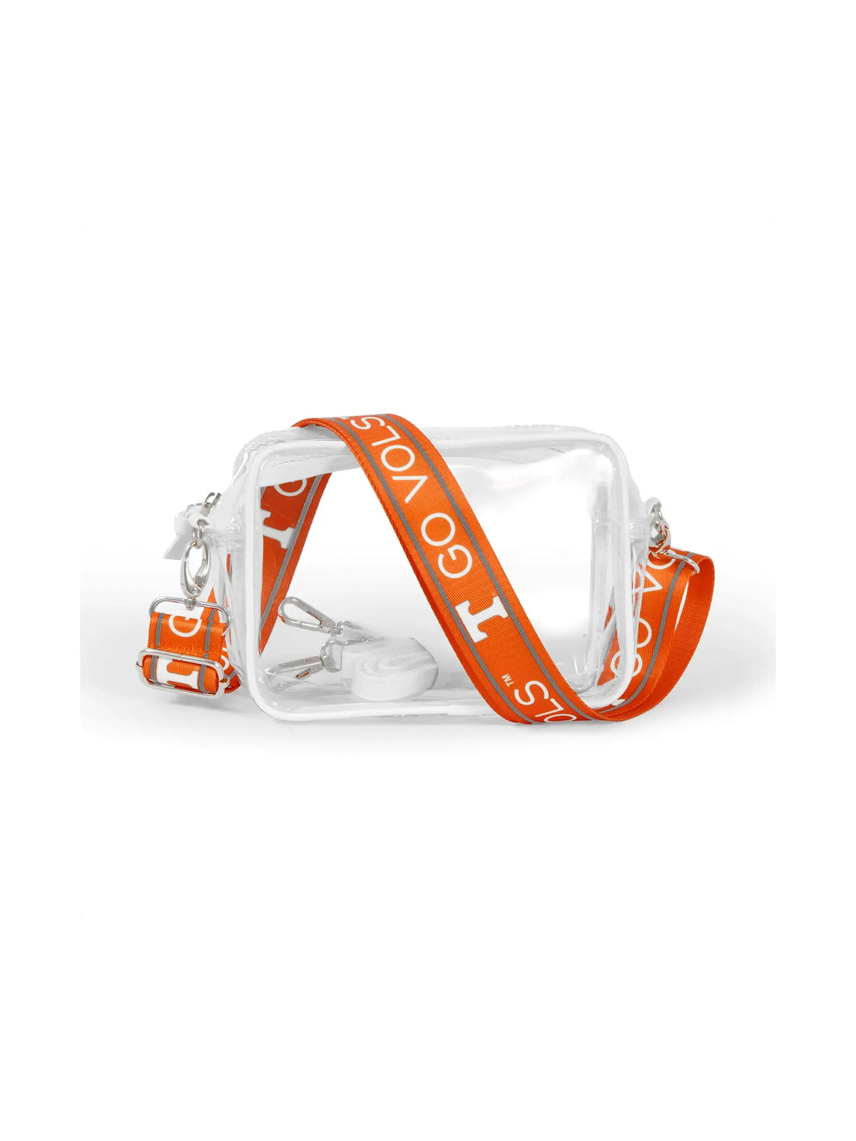 Desden Bridget Clear White Crossbody Bag with Orange & White Go Vols Tennessee Reversible Pattern Bag Strap