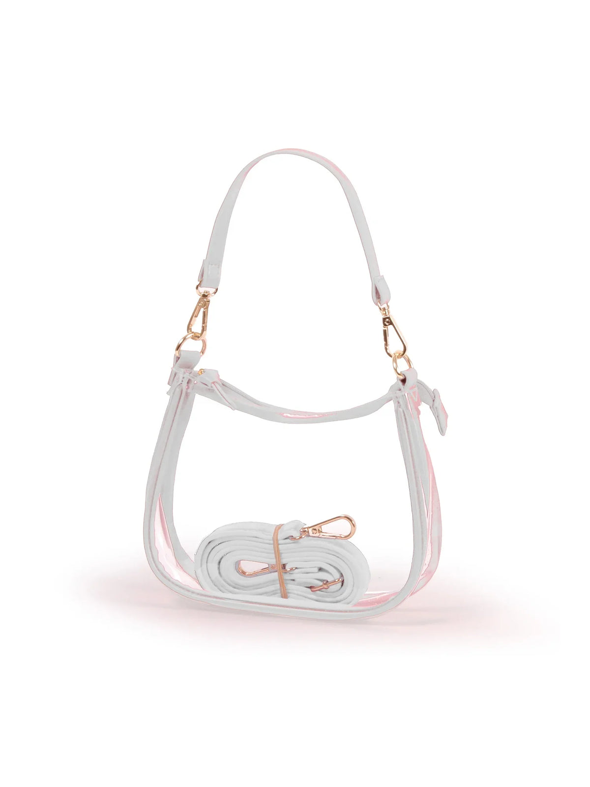 Desden Clara Clear Convertible Crossbody Bag White Vegan Leather Stadium-Approved Bag