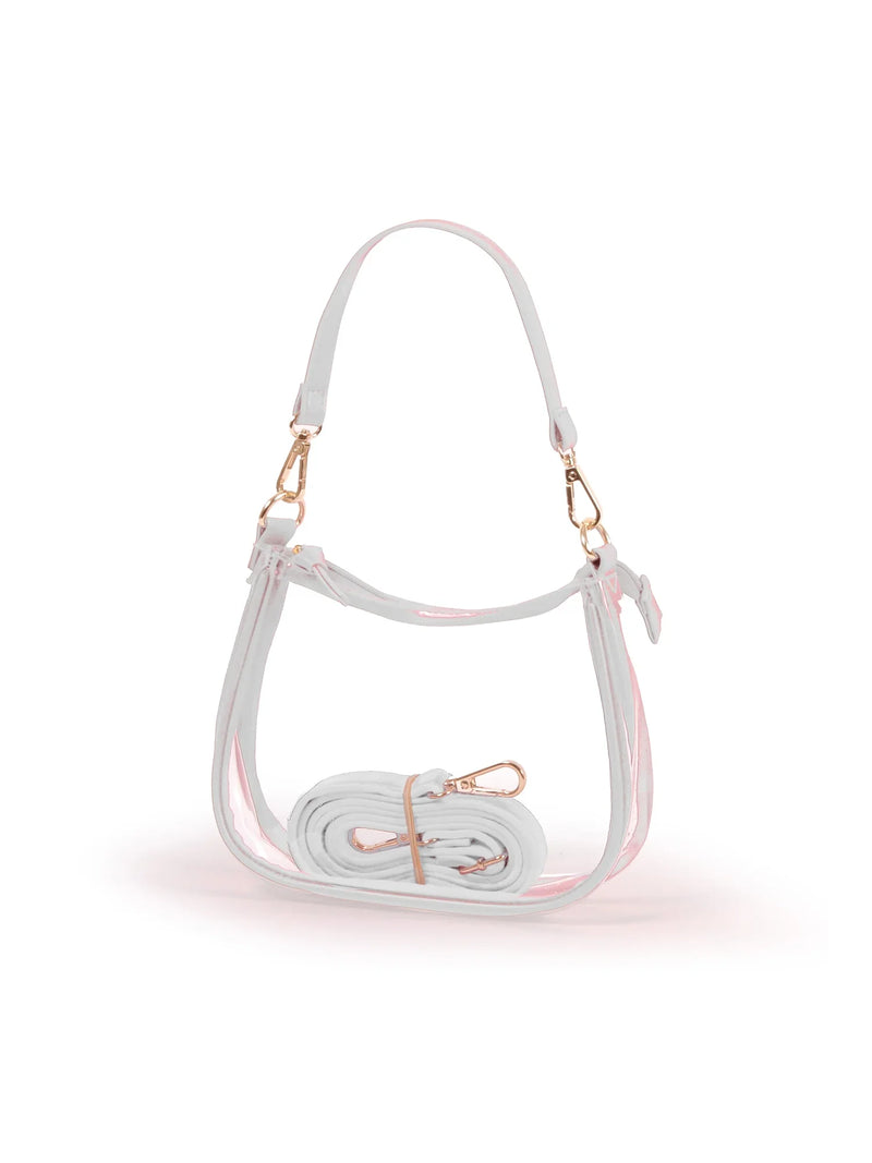 Desden Clara Clear Convertible Crossbody Bag White Vegan Leather Stadium-Approved Bag