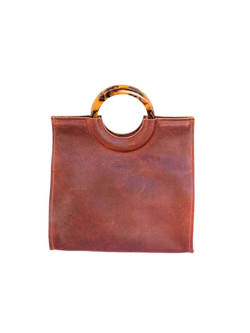 Designed For Joy Daphne Ring Handle Leather Satchel Cinnamon