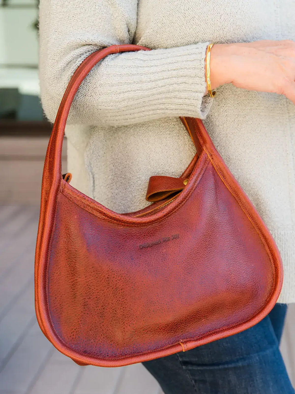 Designed For Joy Abigail Leather Hobo Bag Cinnamon