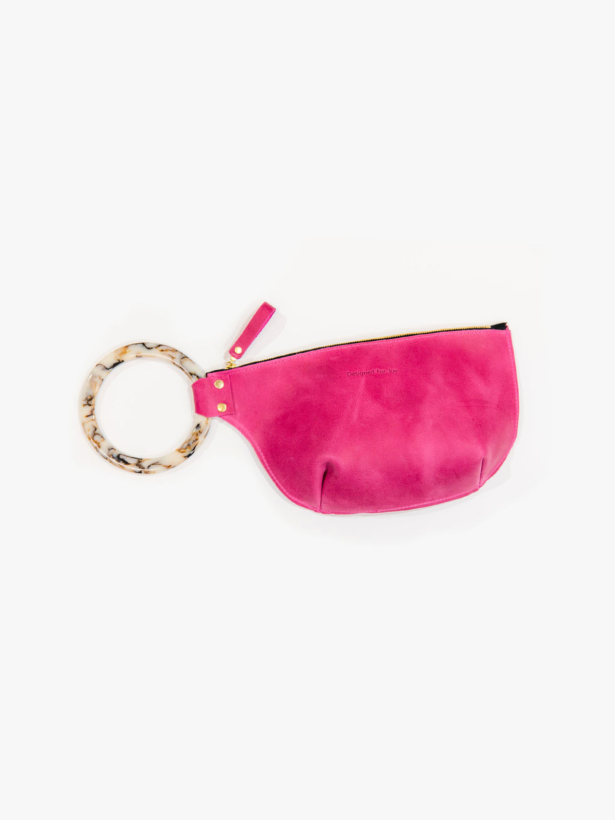 designed for joy inez ring handle wristlet in pink