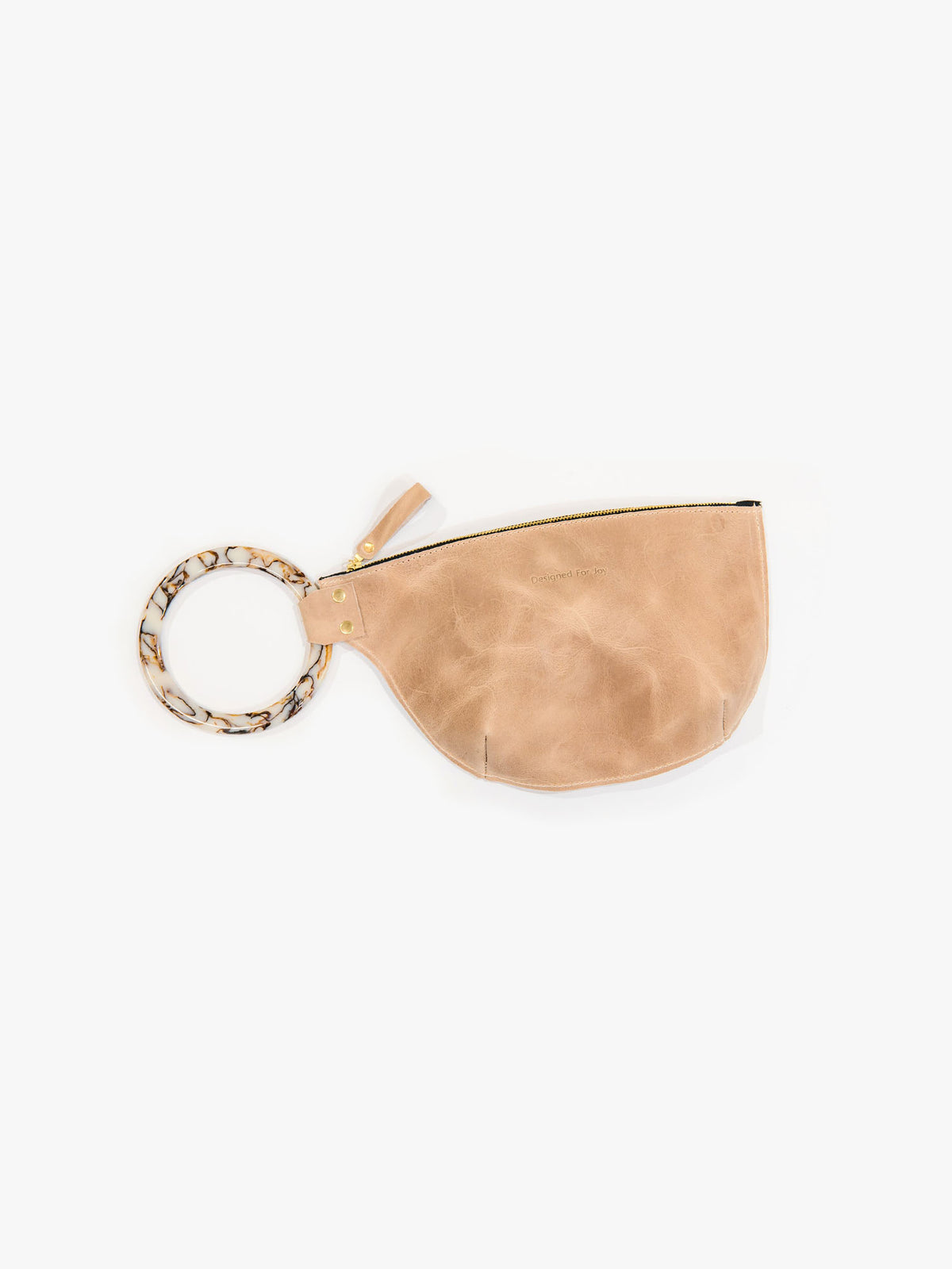 designed for joy inez ring handle wristlet in tan