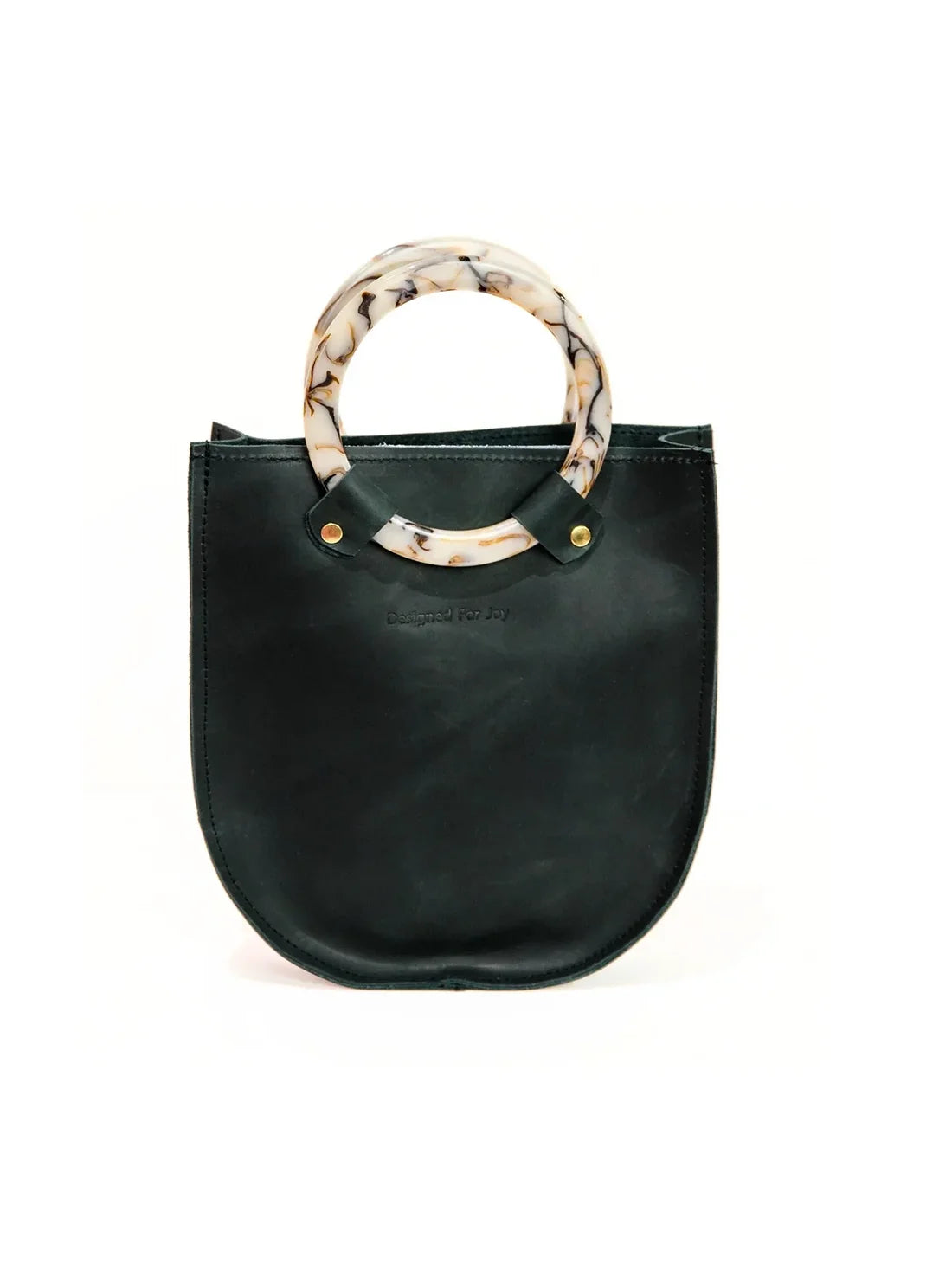 Designed For Joy Lottie Ring Handle Tote Bag in Black Leather