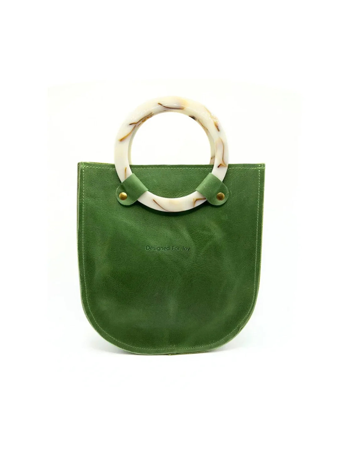 Designed For Joy Lottie Ring Handle Tote Bag in Evergreen Leather