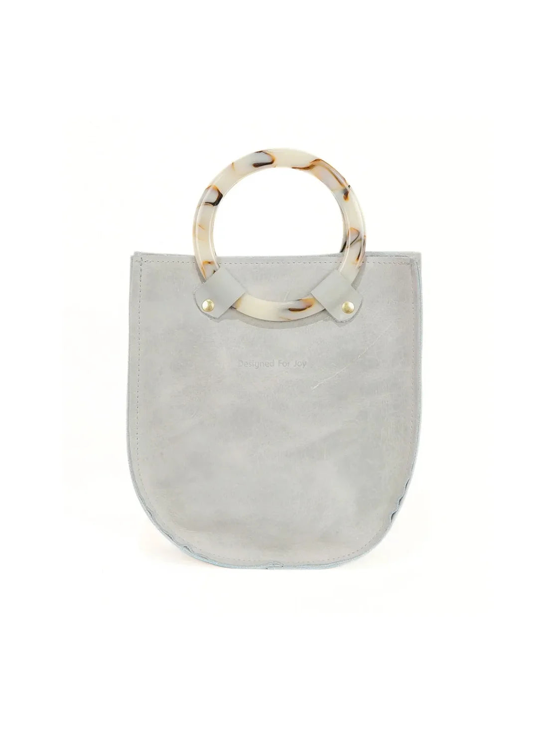 Designed For Joy Lottie Ring Handle Tote Bag in Gray Leather