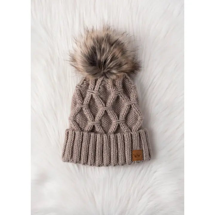 Diamond Cable Knit Pom Hat