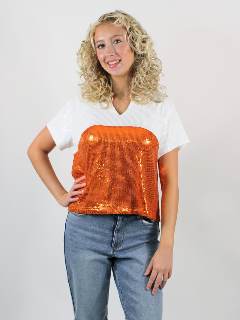 Diane Colorblock Sequin Top Orange White