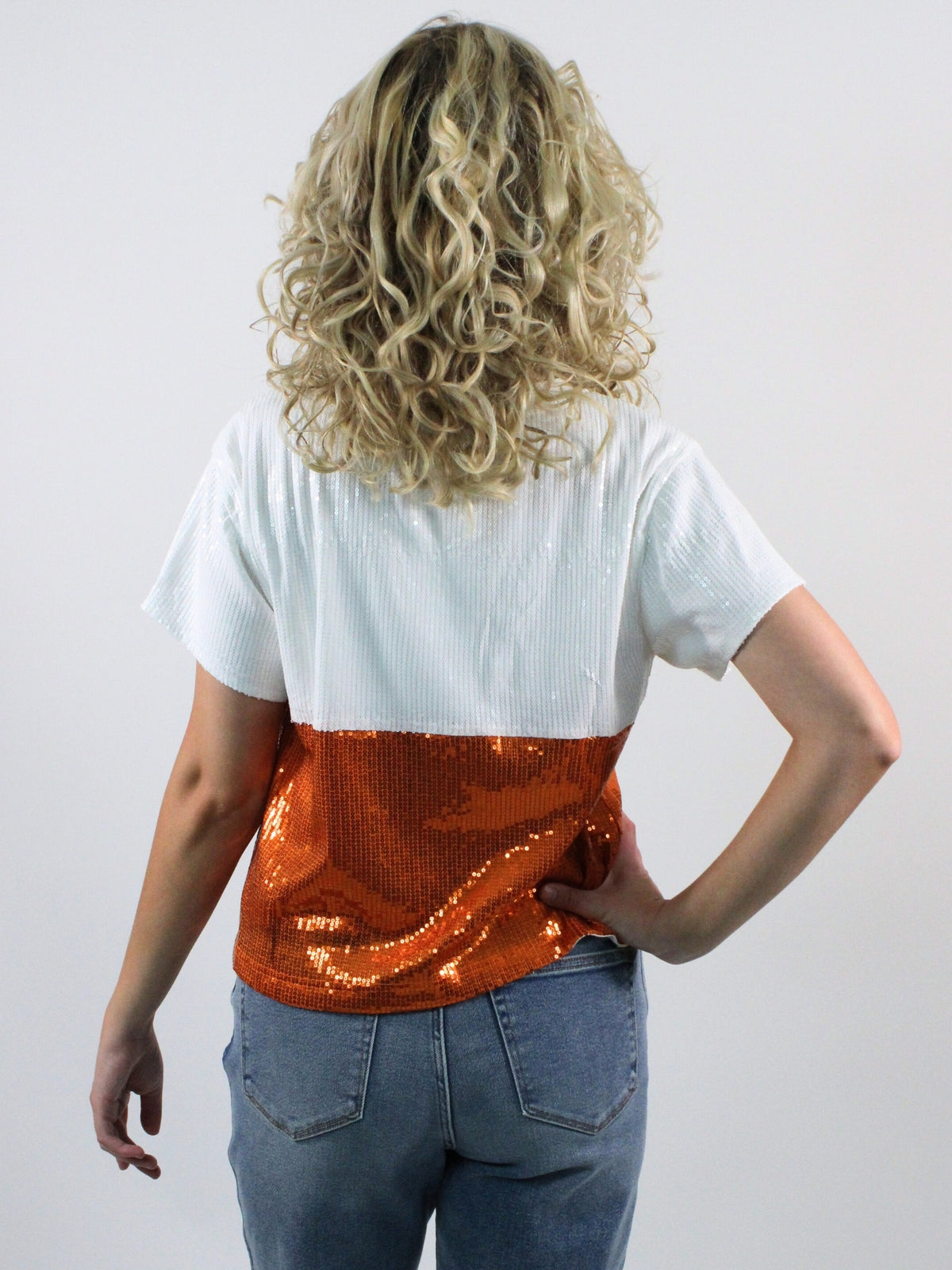 Diane Colorblock Sequin Top Orange White
