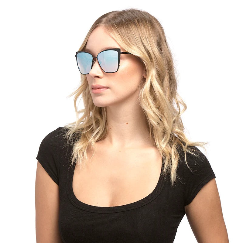 DIFF Eyewear Becky Sunglasses in Black Flash Grey Gradient