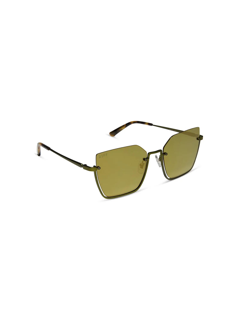 DIFF Eyewear Analise Sunglasses Moss Metal Brown Kombu Temple Tips & Moss Mirror