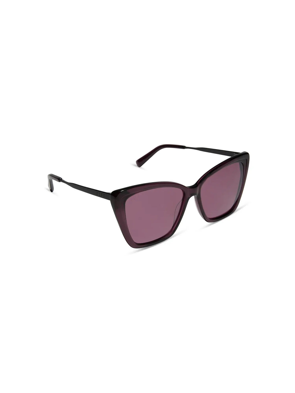 DIFF Eyewear Becky II Sunglasses Black Aubergine Temple Tips & Aubergine Silver Flash Polarized