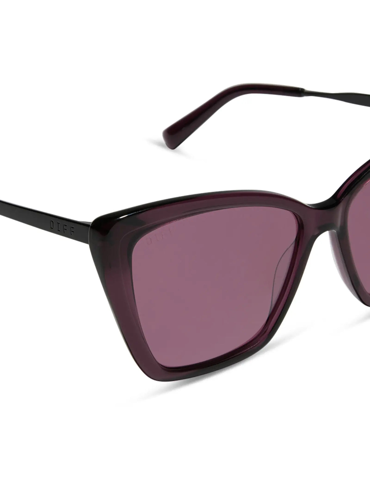 DIFF Eyewear Becky II Sunglasses Black Aubergine Temple Tips & Aubergine Silver Flash Polarized