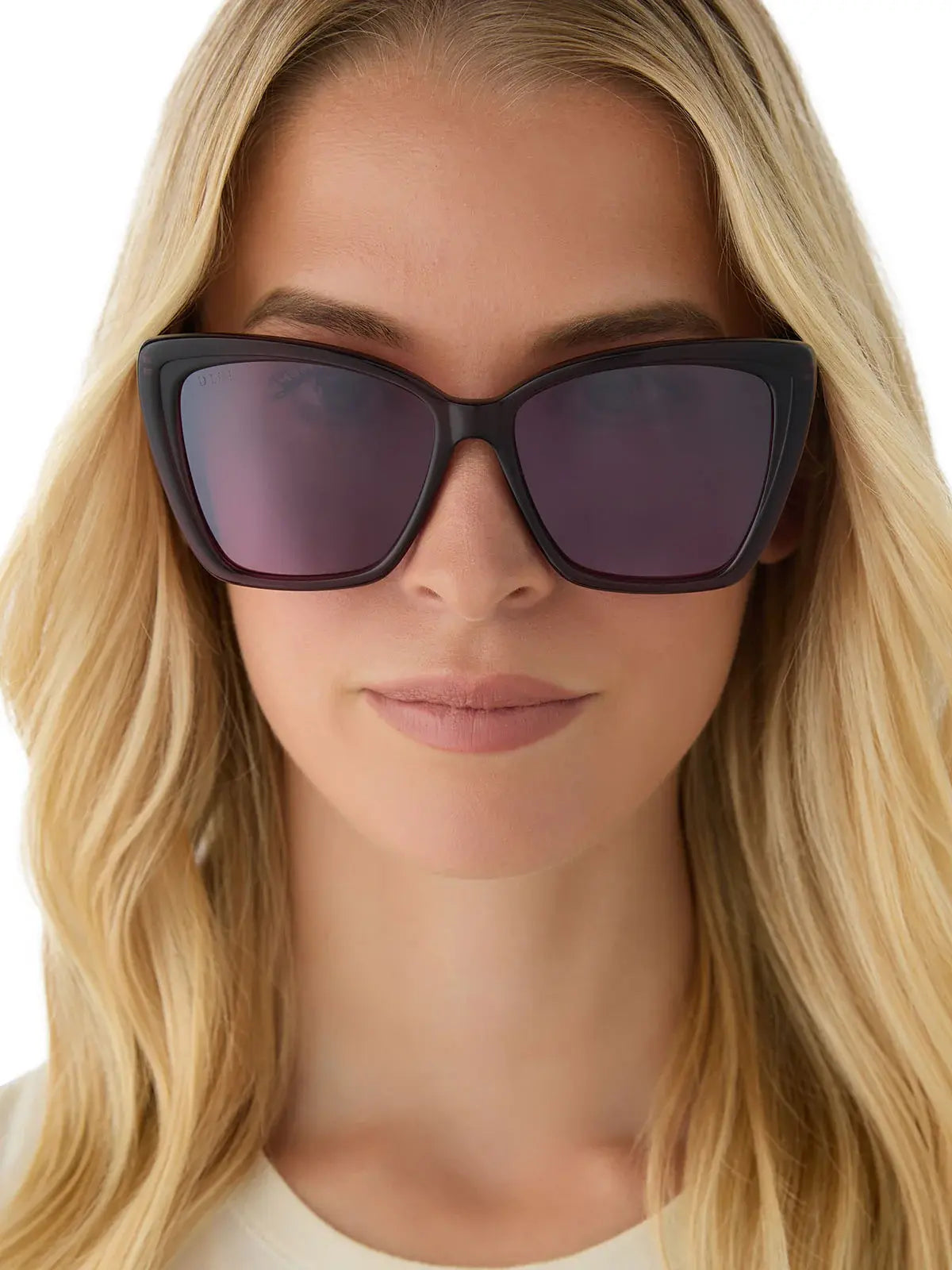 DIFF Eyewear Becky II Sunglasses Black Aubergine Temple Tips & Aubergine Silver Flash Polarized