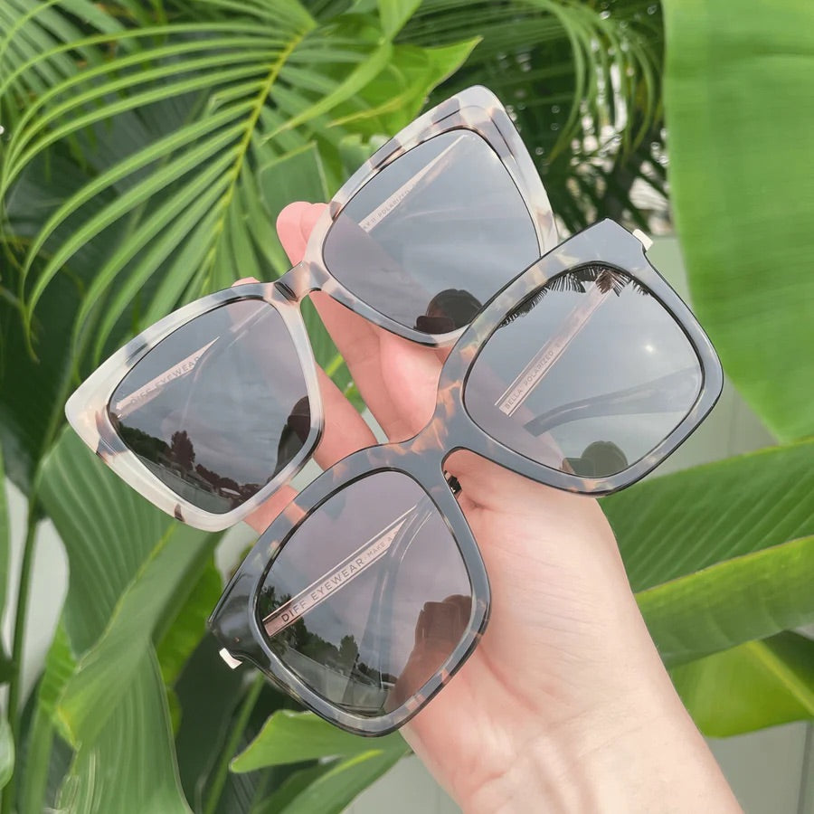 DIFF Eyewear Becky II Sunglasses in Cream Tortoise Grey Polarized
