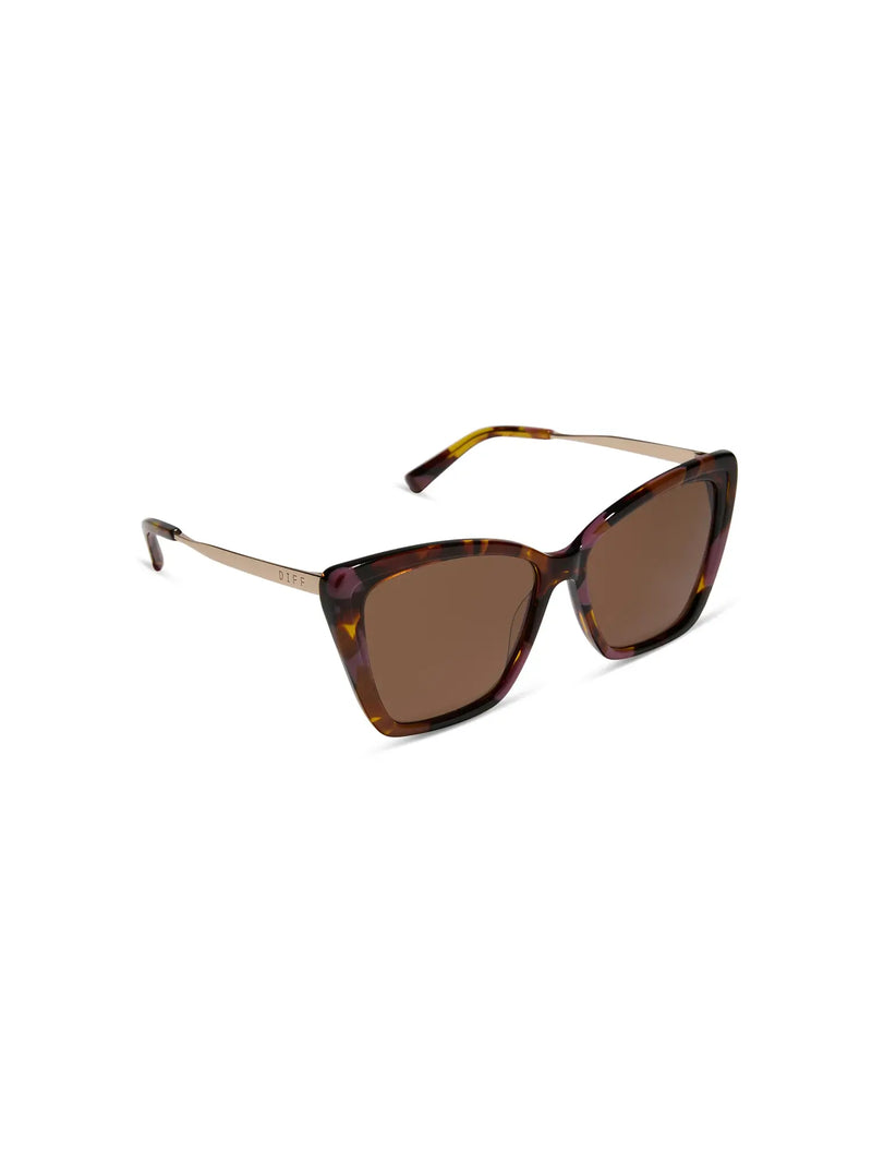 DIFF Eyewear Becky II Sunglasses: Gold Torino Tortoise Temple Tips & Brown Polarized