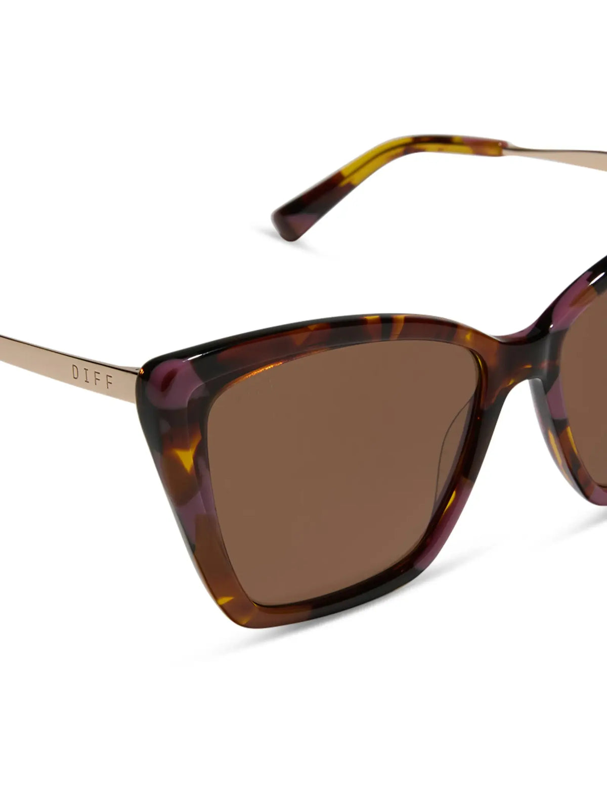 DIFF Eyewear Becky II Sunglasses: Gold Torino Tortoise Temple Tips & Brown Polarized