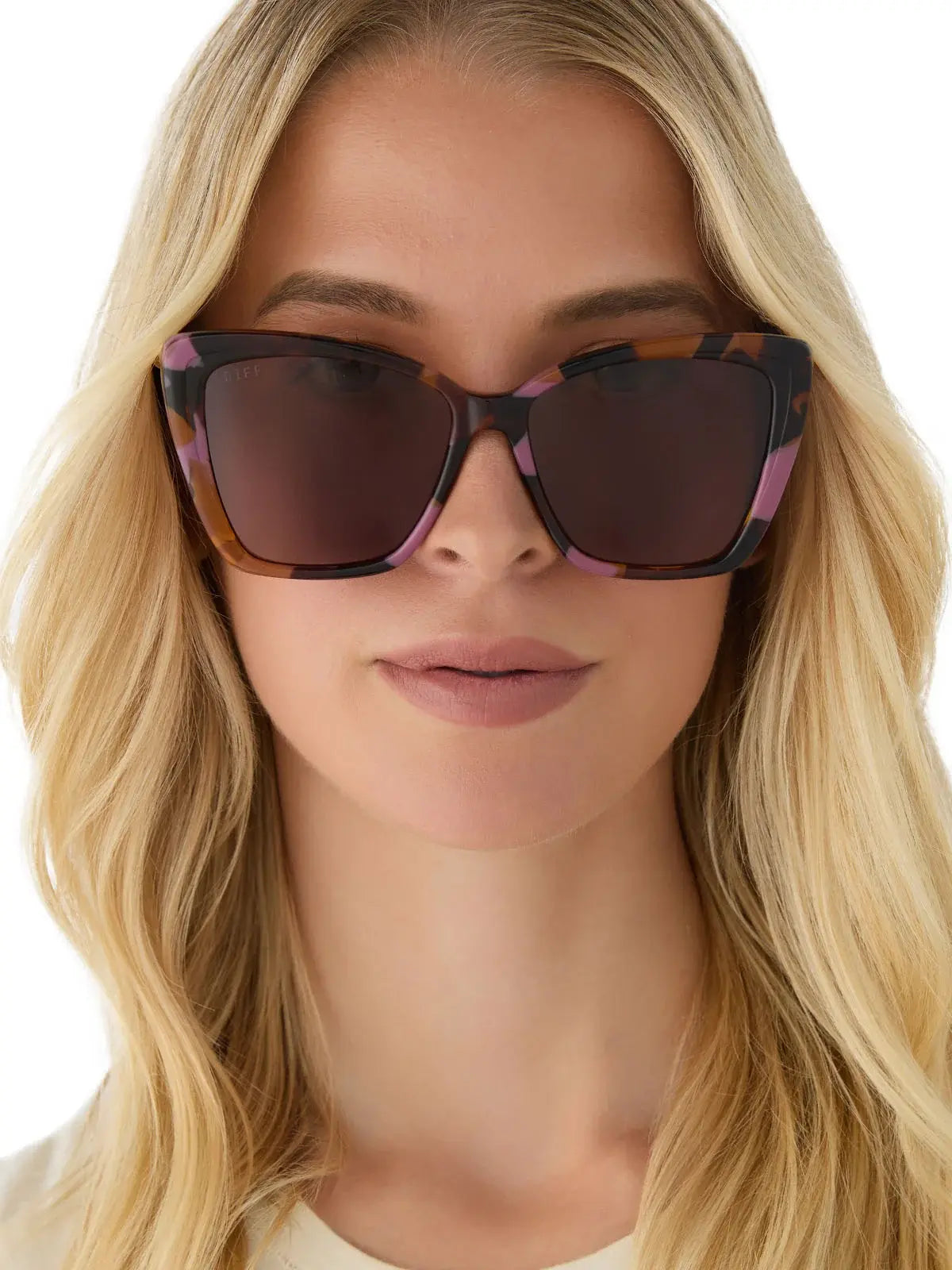 DIFF Eyewear Becky II Sunglasses: Gold Torino Tortoise Temple Tips & Brown Polarized