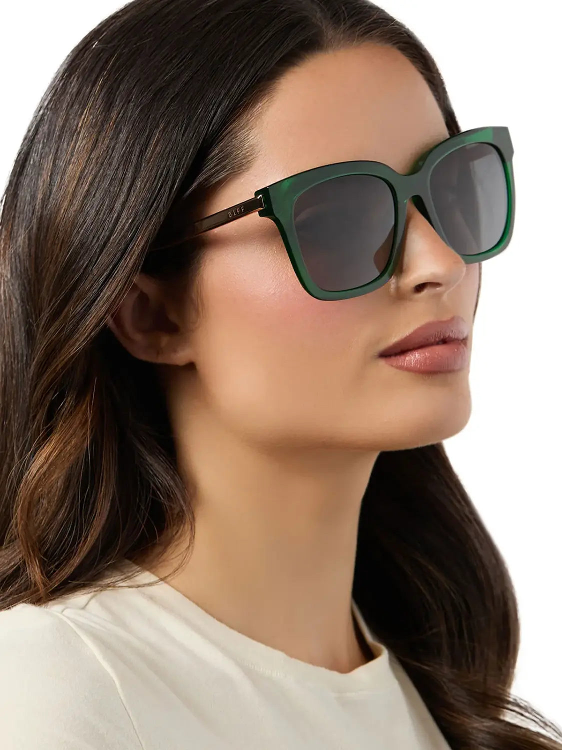 DIFF eyewear bella sunglasses in palm green crystal and grey polarized