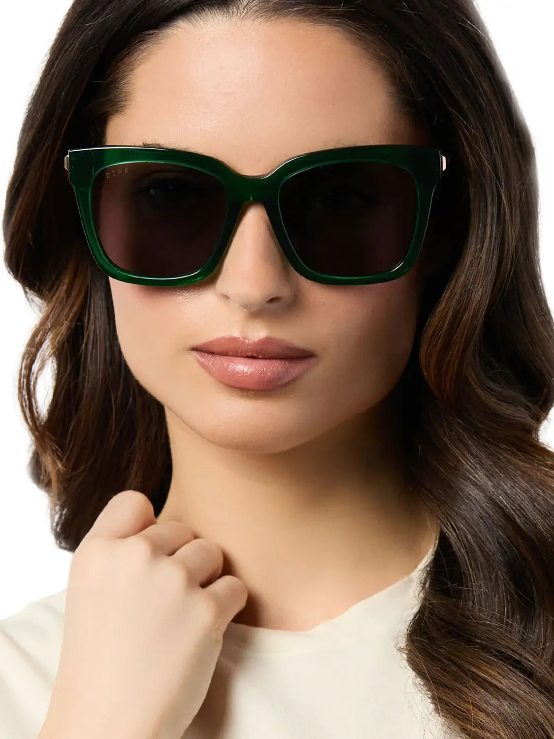 DIFF eyewear bella sunglasses in palm green crystal and grey polarized
