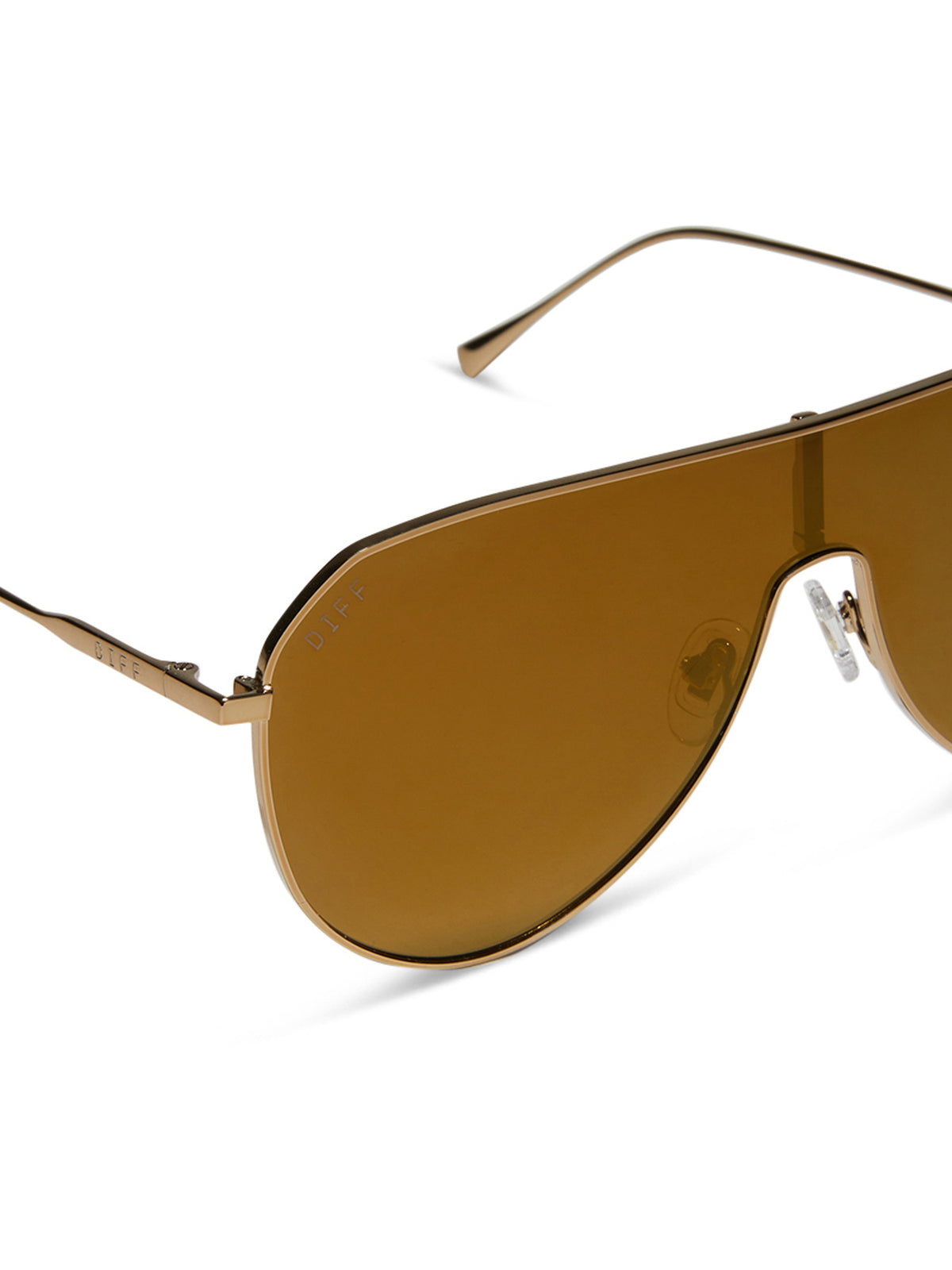 DIFF Eyewear Dash Shield Sunglasses in Copper Metal Brown Gold Flash
