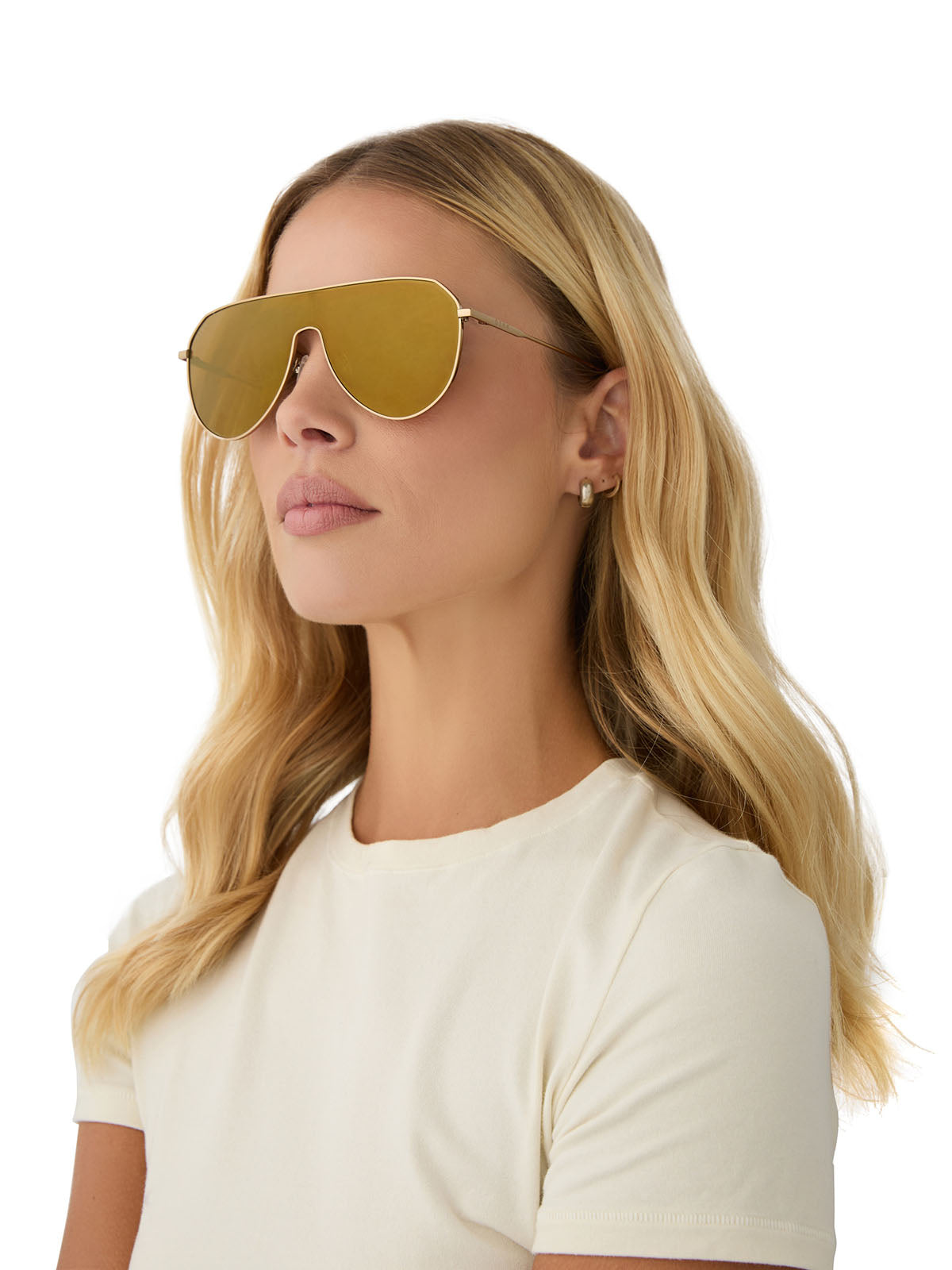 DIFF Eyewear Dash Shield Sunglasses in Copper Metal Brown Gold Flash
