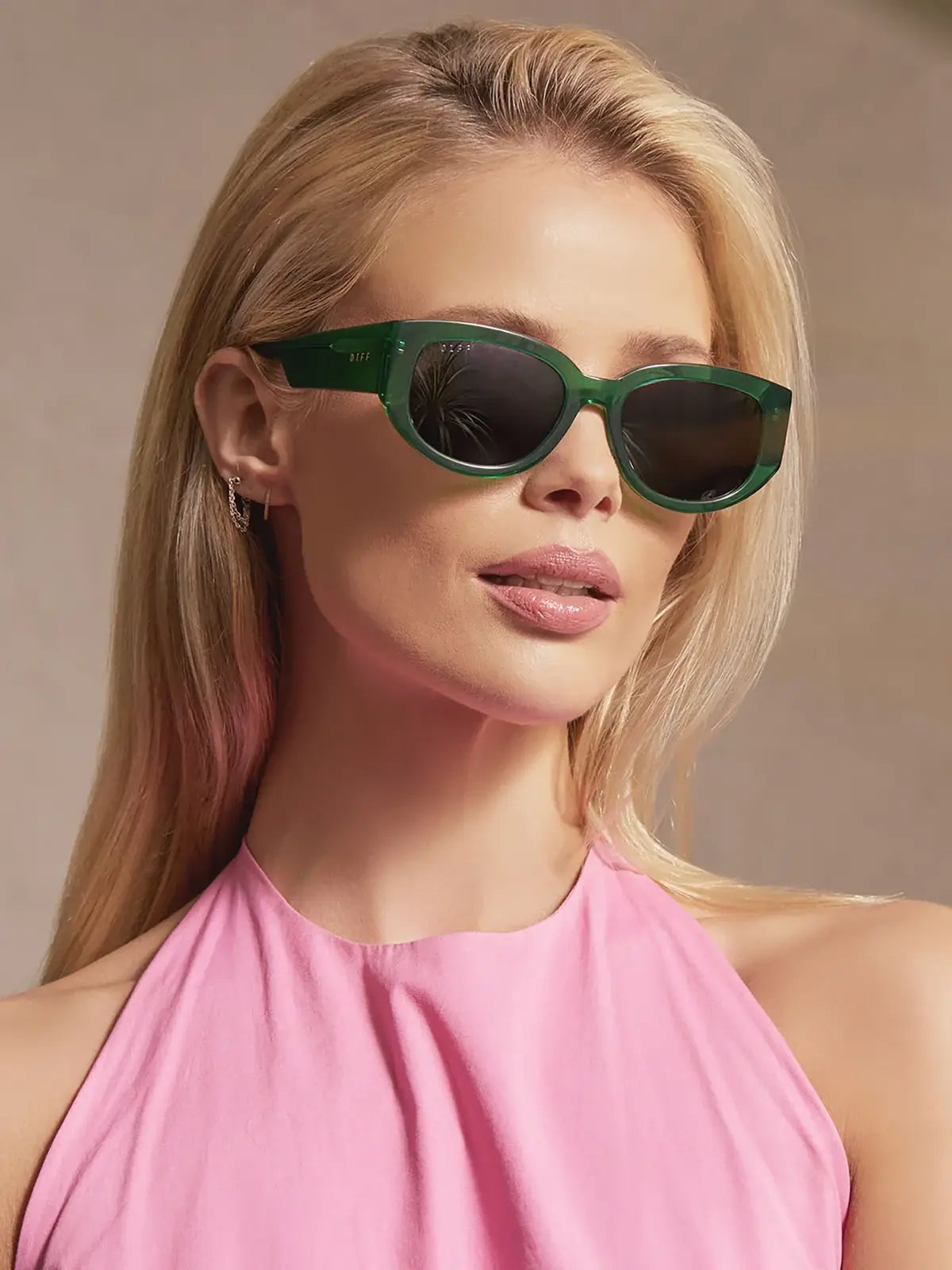 DIFF eyewear drew sunglasses in palm green crystal and grey polarized