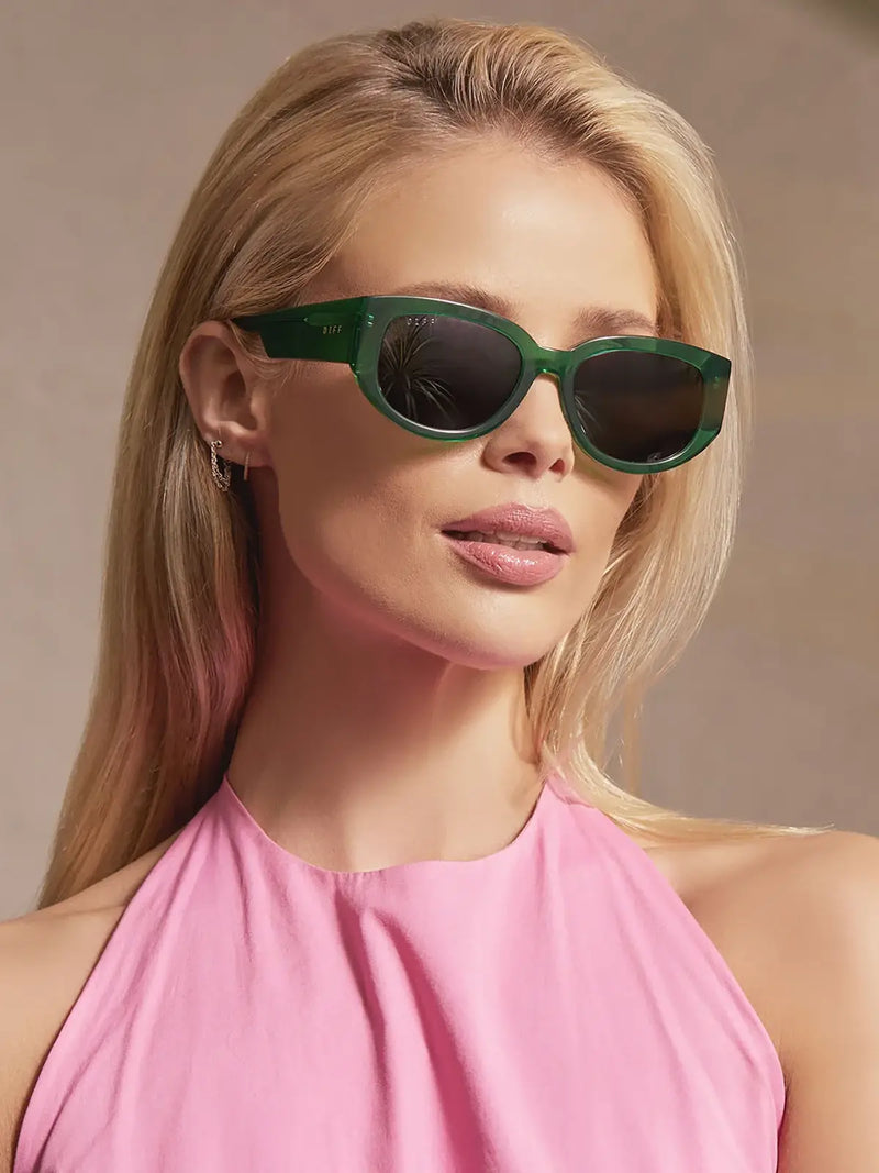 DIFF Eyewear Drew Sunglasses Palm Green Crystal & Grey Polarized