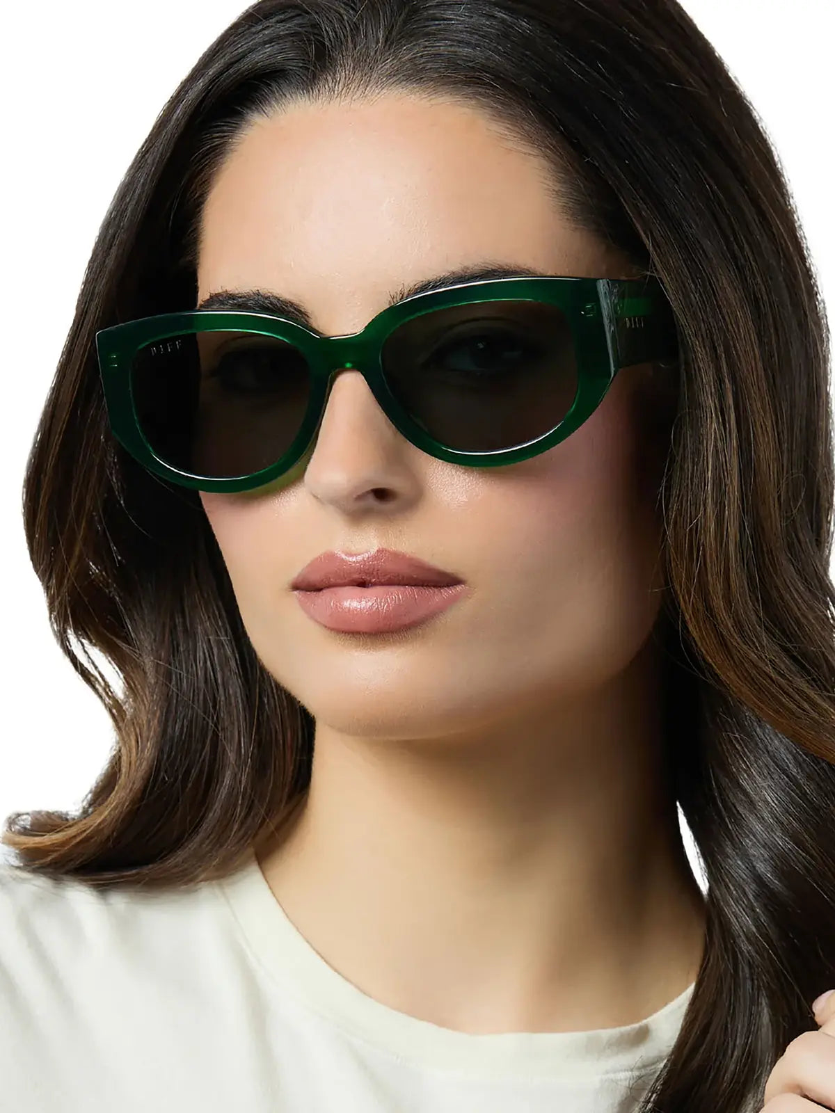 DIFF eyewear drew sunglasses in palm green crystal and grey polarized