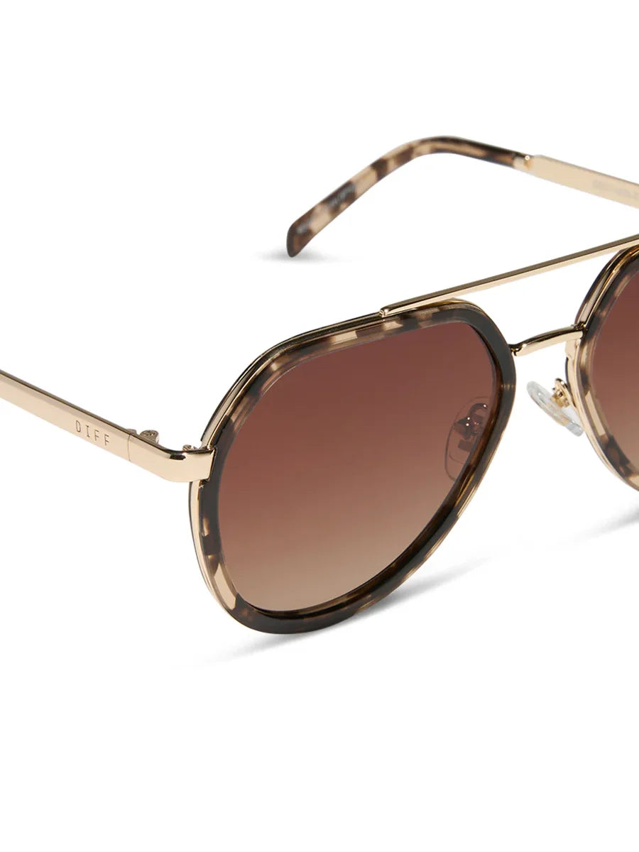 DIFF Eyewear Joey Sunglasses - Espresso Tortoise Gold Metal Brown Gradient Polarized